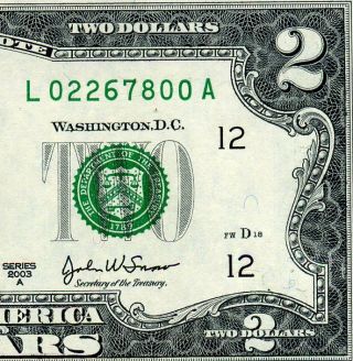 2003 - A $2 Frn ( (birthday Note))  February 26,  1978 Uncirculated L02267800a