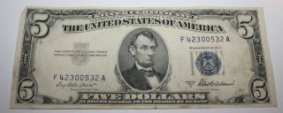 1953 - A $5 Five Dollar United States Silver Certificate Circulated