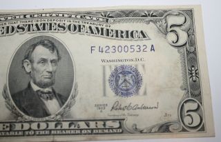 1953 - A $5 Five Dollar United States Silver Certificate Circulated 2