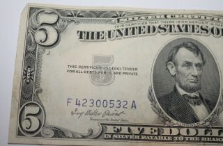 1953 - A $5 Five Dollar United States Silver Certificate Circulated 3