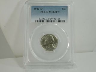 1943 - D Pcgs Ms65fs 5c Jefferson Nickel Uncirculated Certified Coin Ec0871
