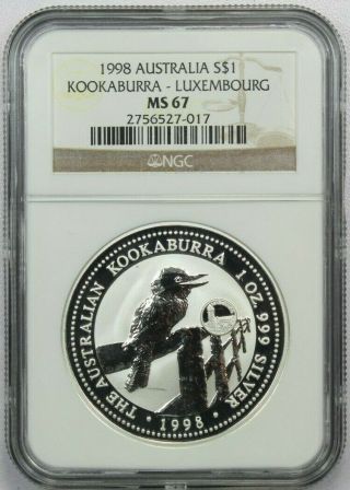 1998 Australia $1 Kookaburra Luxembourg 1 Oz Silver Ngc Ms67