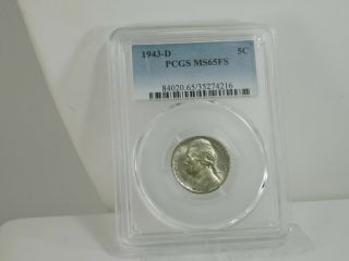 1943 - D Pcgs Ms65fs 5c Jefferson Nickel Uncirculated Certified Coin Ec0873