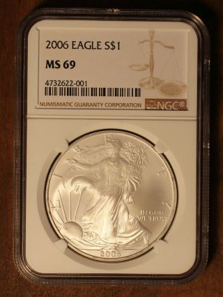 2006 American Silver Eagle Ase Ngc Ms 69 1 Oz Pure Silver Coin Satin Type Finish