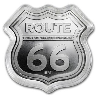 1 Oz.  999 Silver Icons Of Route 66 Shield Illinois Gemini Giant