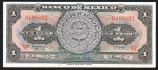 Mexico 1 Peso (aztec Calendar) 25/01/1961 Serie Kc H496802 Pick - 59g Unc