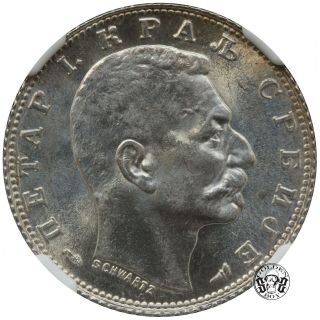 Serbia: 1 Dinar 1915.  Petar I.  Ngc Ms 62