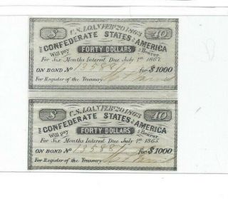 2 X $40 (confederate Bond Note) 1800 