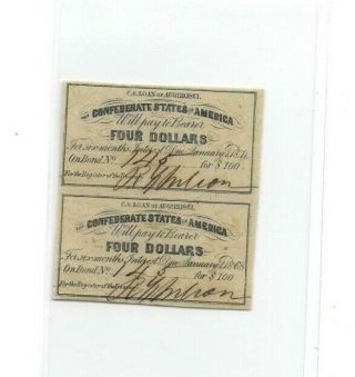 2 X $4 (confederate Bond Note) 1800 