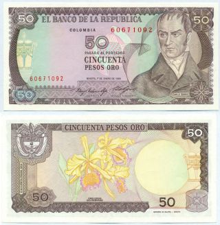 Colombia Note 50 Pesos De Oro 1.  1.  1985 P 425a Unc