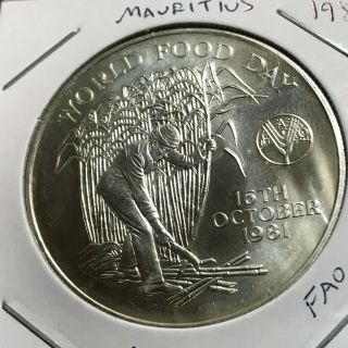 1981 Mauritius Silver 10 Rupees Fao Crown Coin Limited Mintage