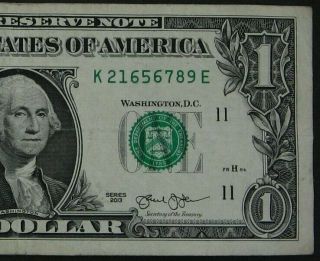 2013 $1 (one Dollar) – Note,  Bill - Fancy Serial Number Mixed Ladder " 216 56789 "