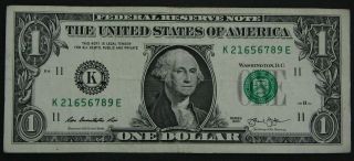 2013 $1 (ONE DOLLAR) – NOTE,  BILL - FANCY SERIAL NUMBER MIXED LADDER 