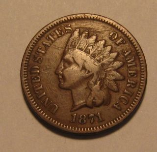 1871 Indian Head Cent Penny - Fine - 186su