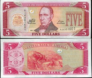 Liberia 5 Dollars 2011 P 26 Unc