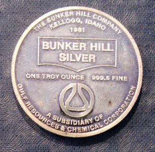 1982 Bunker Hill Silver - 10,  000 Ft.  Kellogg Tunnel - Vintage 1 Oz Silver Round