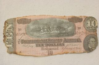 1864 Civil War Confederate 10 Dollar Bill Richmond Va Confederate Currency