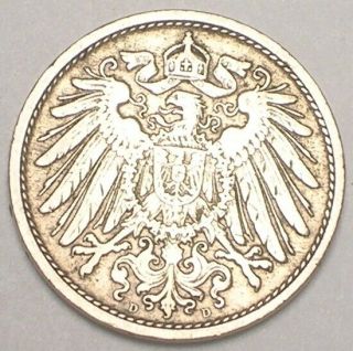 1908 D German Germany 10 Pfennig Eagle Coin Vf