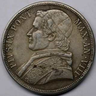 1 Scudo - Pius Ix Papal State Italy 1853 Max An Viii Coin 25.  8g 36.  7mm [sz23]
