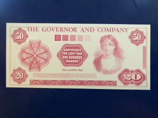Nc Test Banknote From Canada " The Governor And Company " 50 Intaglioprint Unc