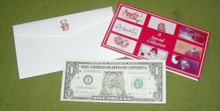 Legal Tender Santa Dollar Bill 1988 A Series With Card And Envelope