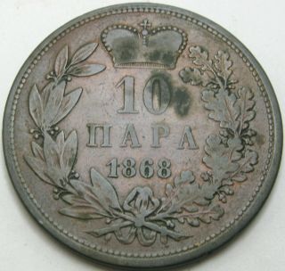 Serbia (kingdom) 10 Para 1868 - Bronze - Mihailo Obrenović Iii - Vf - - 2460 ¤