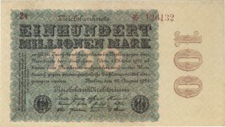1923 100 Million Mark Germany Currency Reichsbanknote German Banknote Note Bill