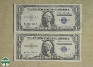 Set Of 2 - Series 1935 $1 Silver Certificates - Consecutive Serial Numbers