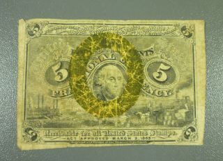 Washington 5c Five Cent Fractional Currency Note Act Of 1863