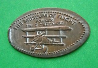 Museum Of Flight Elongated Penny Wa Usa Cent Fokker Dr - 1 Triplane Souvenir Coin