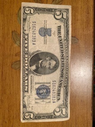 1934 $5 Five Dollar Bill Silver Certificate Blue Seal Note