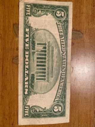 1934 $5 Five Dollar Bill Silver Certificate Blue Seal Note 2