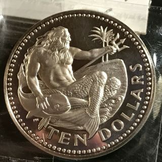 1973 Barbados $10 Silver King Neptune Crown