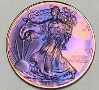 2009 Usa 1 Dollar Silver American Eagle Bu Color Toned