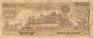 México 5000 Pesos 24.  2.  1987 Series JG / K Circulated Banknote SF4 2