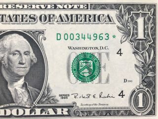 1995 Wow Star Note $1 Dollar Bill (cleveland  D ),  Uncirculated