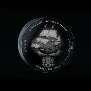 Somali Republic 500 Shillings,  Galleon Golden Hind,  3d Crystal Coin 2019 Somalia