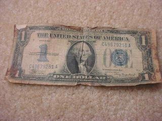 1934 Series $1 Silver Certificate " Funny " Back " Circulated Bill - - Fr 1606 100