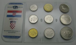 Croatia 1,  2,  5,  10,  20,  50 Lipa & 1,  2,  5 Kuna 1997/2003 - 9 Coins.