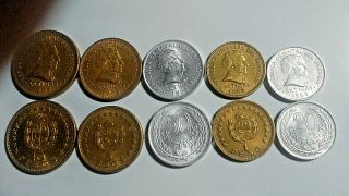 Uruguay: 5 - Piece Lightly Circulated 1965 Coin Set,  0.  20 To 10 Pesos