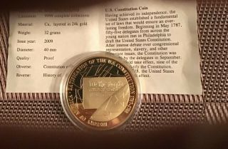 American Us Constitution 32 Gr Proof Coin W A06717 24k Gold Layered