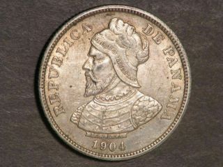 Panama 1904 25 Centesimos Silver Xf - Au