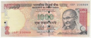India 1000 Rupees Gandhi Issue Old Series R.  B.  I.  Bank Note In Xf,  To Au