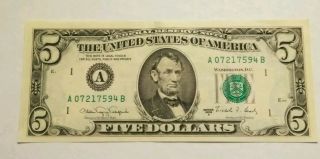 1988a (a) $5 Five Dollar Bill Federal Reserve Note Old Currency - Same In Picture