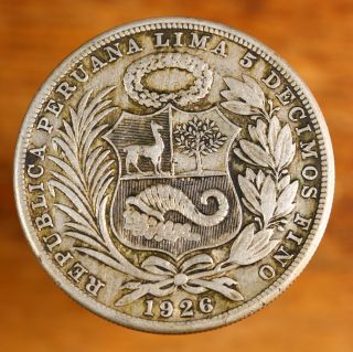 Raw 1926 Peru Un Sol Uncertified Ungraded Peruvian Silver Coin 2