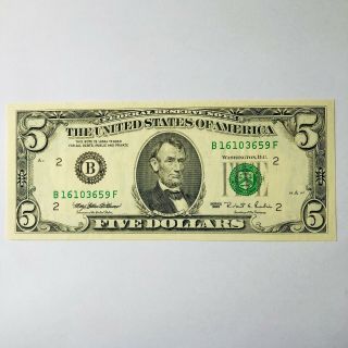 $5 Dollar Bill 1995 Note Series B16103659F 2