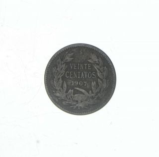 SILVER - World Coin - 1907 Chile 20 Centavos - World Silver - 3.  8 Grams 108 2
