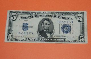 Usa $5 Five Dollar Silver Certificate Blue Seal 1934 D