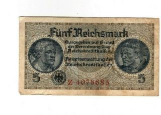 Xxx - Rare 5 Reichsmark Third Reich Nazi Banknote Ww Ii In Fine Con