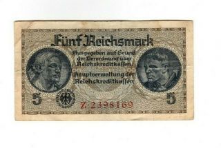 Xxx - Rare 5 Reichsmark Third Reich Nazi Banknote Ww Ii In A Fine Con